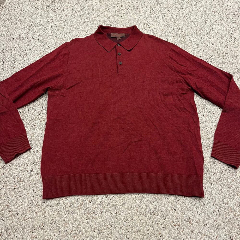 Patrick James 100% Merino Wool Polo Sweater Sz L Red Quiet Luxury Preppy